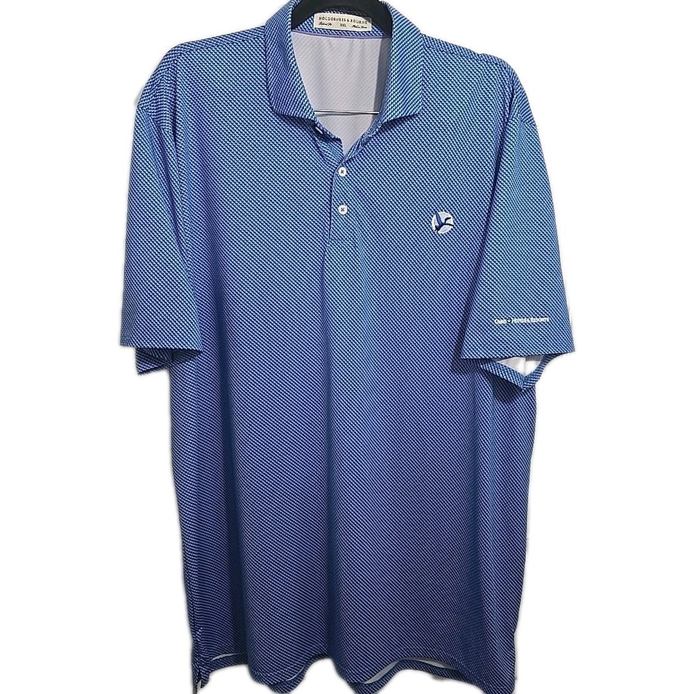Holderness & Bourne Men's XXL Blue Geometric‎ Tailored Fit Polo Embroidered Logo